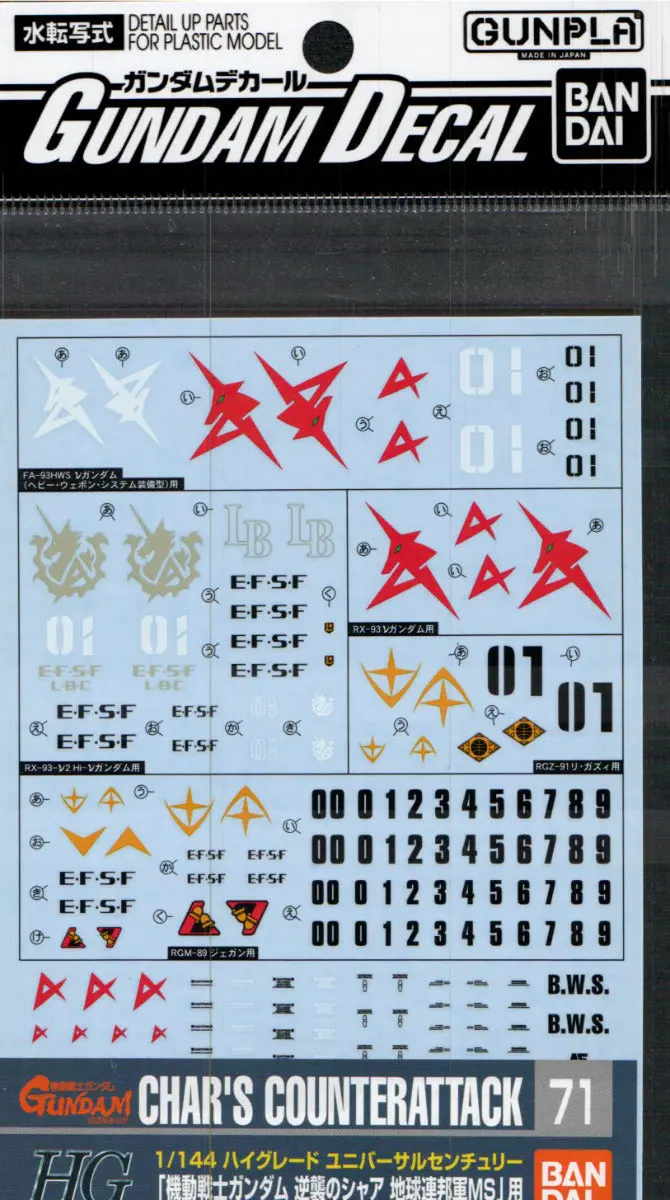 Gd-71 Hguc Char's Counterattack Series Efsf Decal 2