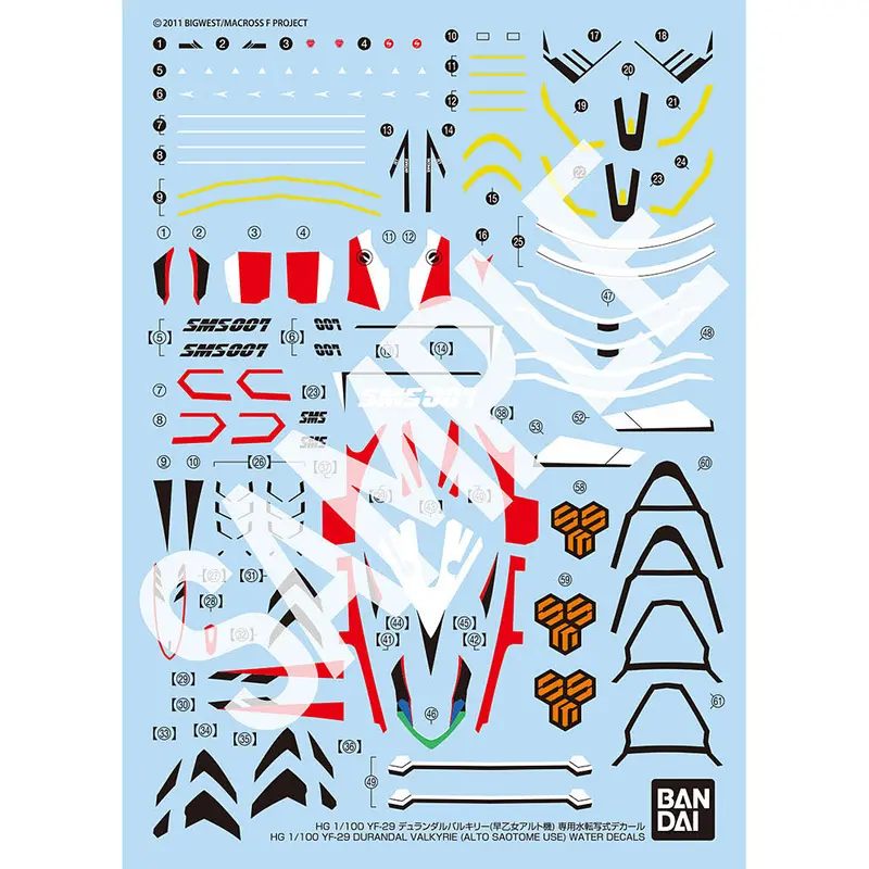 Hg 1/100 Yf-29 Durandal Valkyrie (Alto Saotome Use) Water-Slide Decals 1