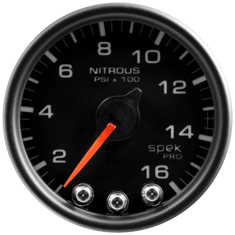 Autometer Spek-Pro Nitrous Pressure Gauge – 2-1/16", 1600 Psi, Stepper Motor, Peak & Warning, Black/Black 1