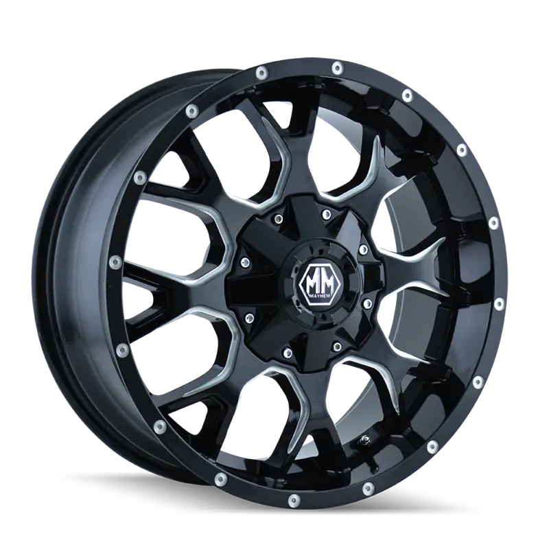 Mayhem 8015 Warrior Forged Alloy Wheel – 17X9", 5X114.3 Bolt Pattern, -12Mm Offset, 87Mm Hub Bore, Gloss Black W/ Machined Spokes 1