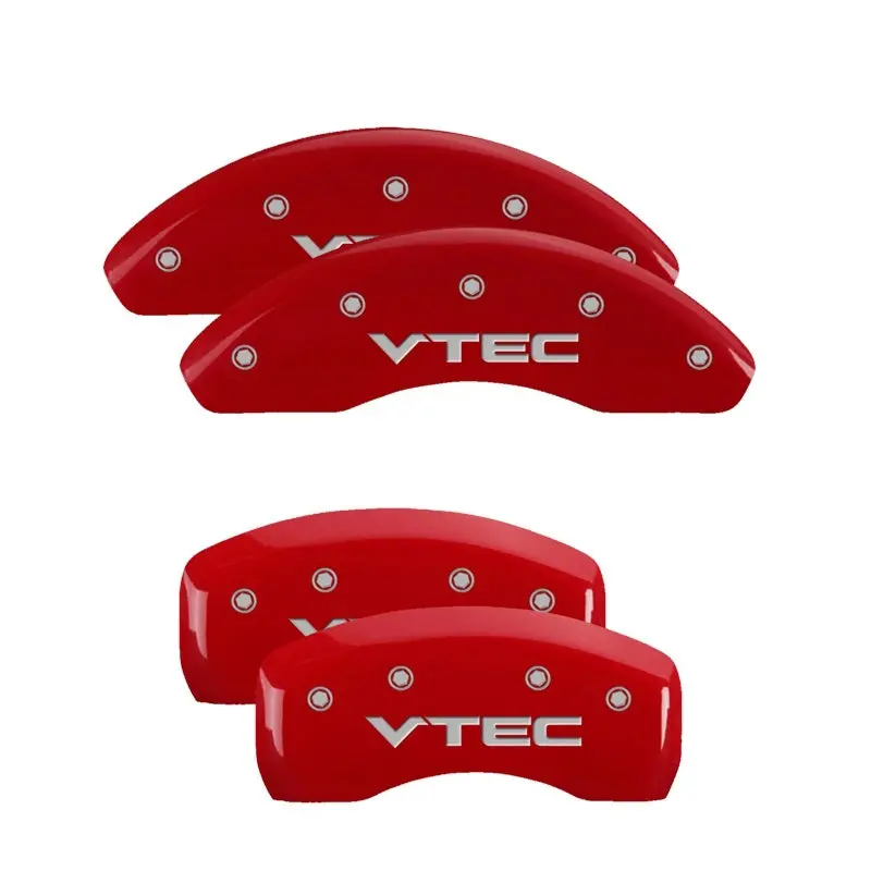 Mgp Engraved 4-Piece Caliper Cover Set – Front & Rear, Vtech Red Finish With Silver Chrome Accents 1