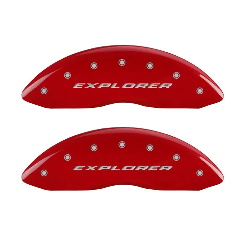 Mgp Engraved 4-Piston Caliper Covers – Front & Rear, Explorer Red Finish With Silver Accent 1
