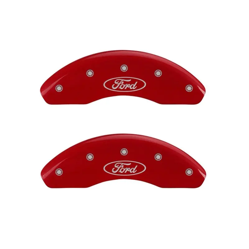 Mgp Engraved Oval Logo Front Caliper Cover Set – Ford-Specific Red Finish With Silver Chrome Detailing 1
