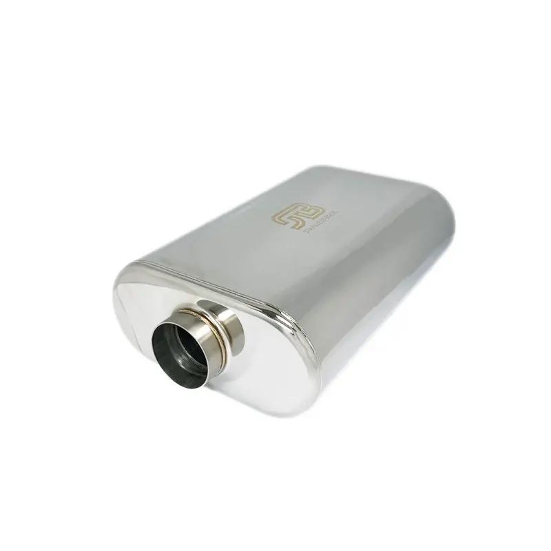 Stainless Bros Thin-Oval Stainless Steel Muffler – 2.5" Inlet/Outlet, 17" Oal, 304 Ss Construction 1